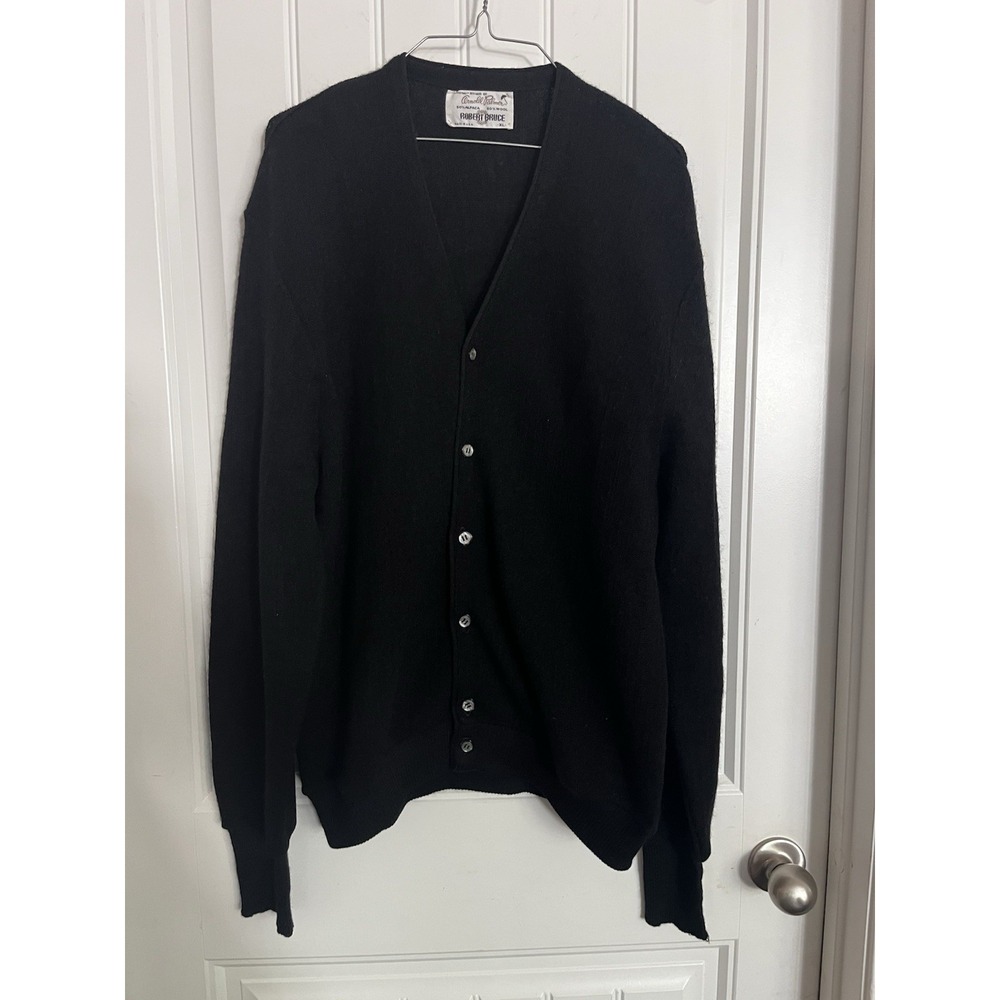 Vintage 60s Arnold Palmer Robert Bruce Men XL Alpaca Wool Cardigan USA Black 708